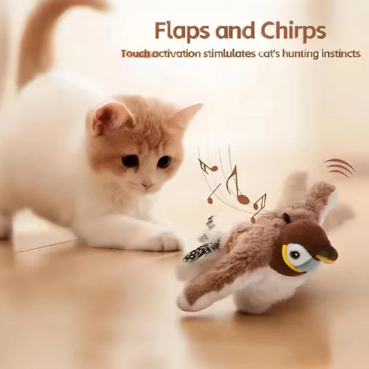 Rechargeable Touch Activated Chirping Flapping Plush Bird Toy For Pets